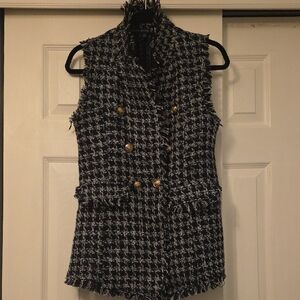 HYFVE Navy and White Tweed Vest with Gold Accents